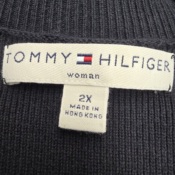 Vintage Tommy Hilfiger Sweater Womens 2X Navy Zip Cardigan Contrast Trim 00s - Picture 6 of 11